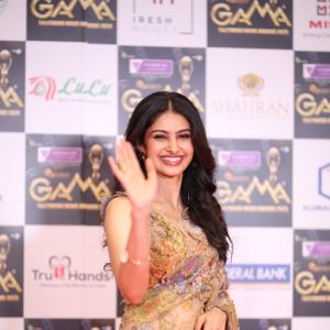 Manasa Varanasi Stuns in a Beautiful Beige Saree at GAMA Awards