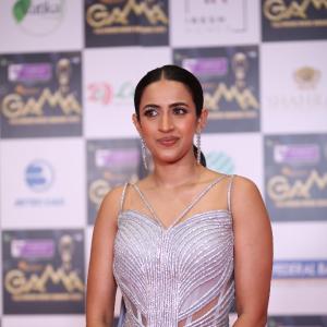 Niharika Konidela Shines in Silver Lavender Gown at Red Carpet Event