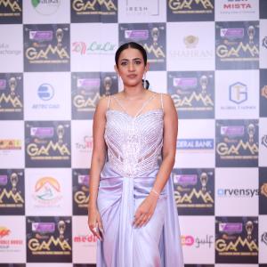 Niharika Konidela Shines in Silver Lavender Gown at Red Carpet Event