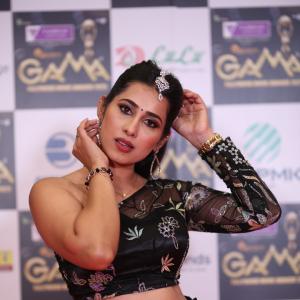 Priya Hegde Stuns in Black Floral Lehenga at Tollywood Movie Awards 2025