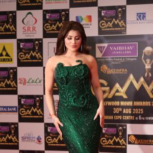Urvashi Rautela Dazzles in Green Gown at Tollywood Movie Awards 2025 Red Carpet
