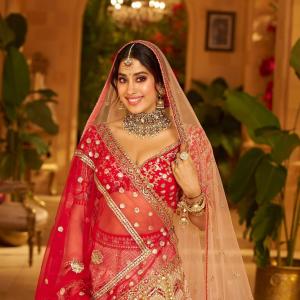 Janhvi Kapoor Radiates Elegance in Red Bridal Lehenga
