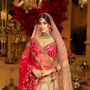 Janhvi Kapoor Radiates Elegance in Red Bridal Lehenga