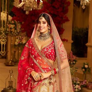Janhvi Kapoor Radiates Elegance in Red Bridal Lehenga