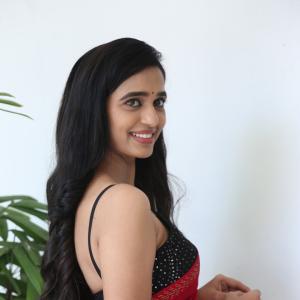 Trupthi Ravindra Looks Gorgeous in Red Saree with Black Blouse