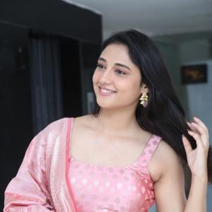 Ritika Nayak Looks Elegant in Pink Silk Saree with Golden Accessories