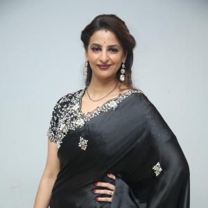 Indrani Davaluri Looks Elegant in Black Saree with Silver Embellishments
