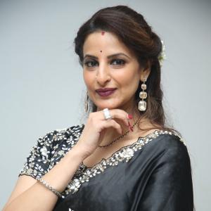 Indrani Davaluri Looks Elegant in Black Saree with Silver Embellishments