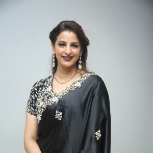 Indrani Davaluri Looks Elegant in Black Saree with Silver Embellishments