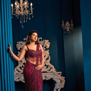 Pragya Nagra Shines in Glamorous Maroon Saree Gown