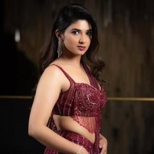 Pragya Nagra Shines in Glamorous Maroon Saree Gown