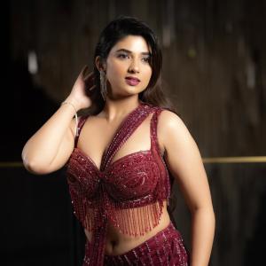 Pragya Nagra Shines in Glamorous Maroon Saree Gown