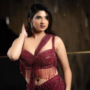 Pragya Nagra Shines in Glamorous Maroon Saree Gown