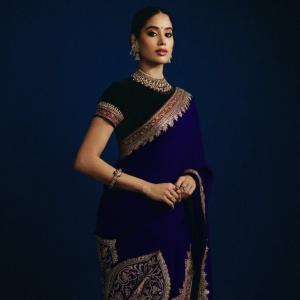 Janhvi Kapoor Radiates Royal Elegance in Blue Saree and Traditional Jewelry