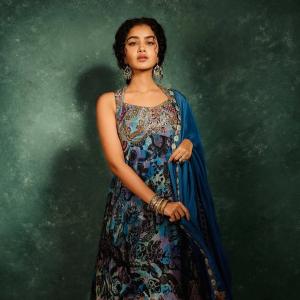 Anupama Parameswaran Stuns in Elegant Blue Floral Embroidered Anarkali