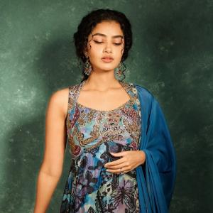 Anupama Parameswaran Stuns in Elegant Blue Floral Embroidered Anarkali