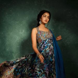 Anupama Parameswaran Stuns in Elegant Blue Floral Embroidered Anarkali