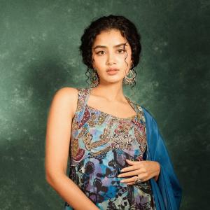 Anupama Parameswaran Stuns in Elegant Blue Floral Embroidered Anarkali