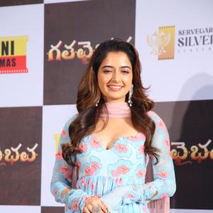 Ashika Rangnath Radiates Elegance in Blue Floral Layered Dress at Movie Event