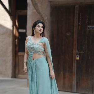 Elegant Pastel Green Saree Look with Modern Draped Style