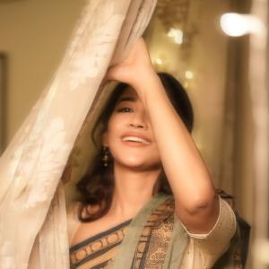Actress Nabha Natesh Shines in an Elegant Green and Gold Saree