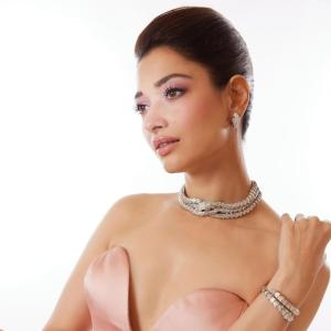 Actress Tamannaah Bhatia Dazzles in Elegant Pink Gown with Statement Bow