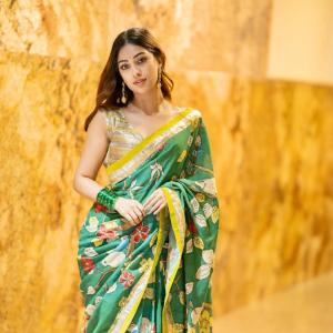 Anu Emmanuel Dazzles in Elegant Green Floral Saree