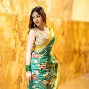 Anu Emmanuel Dazzles in Elegant Green Floral Saree