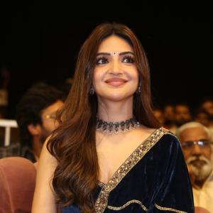 Actress Sree Leela Shines in Blue Velvet Saree with Grace and Charm