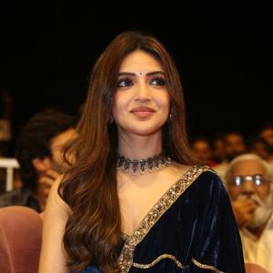 Actress Sree Leela Shines in Blue Velvet Saree with Grace and Charm