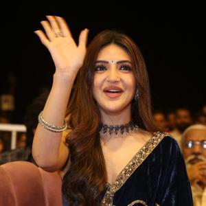 Actress Sree Leela Shines in Blue Velvet Saree with Grace and Charm