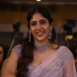 Chandini Chowdary Looks Stunning in Elegant Lavender Saree at Event