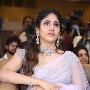 Chandini Chowdary Looks Stunning in Elegant Lavender Saree at Event