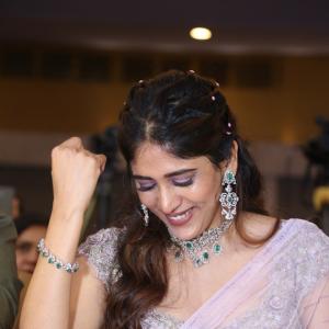 Chandini Chowdary Looks Stunning in Elegant Lavender Saree at Event