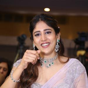 Chandini Chowdary Looks Stunning in Elegant Lavender Saree at Event