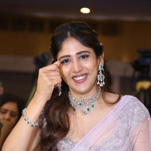 Chandini Chowdary Looks Stunning in Elegant Lavender Saree at Event