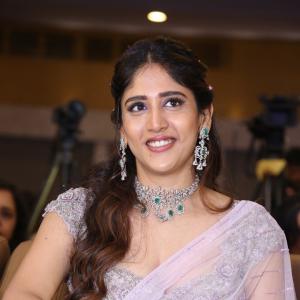 Chandini Chowdary Looks Stunning in Elegant Lavender Saree at Event
