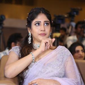 Chandini Chowdary Looks Stunning in Elegant Lavender Saree at Event