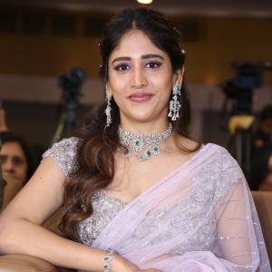Chandini Chowdary Looks Stunning in Elegant Lavender Saree at Event