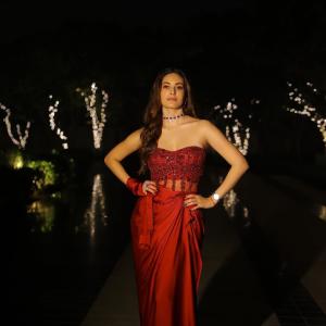 Stunning Red Designer Gown Look – Elegant Evening Fashion Photoshoot