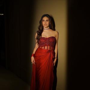 Stunning Red Designer Gown Look – Elegant Evening Fashion Photoshoot