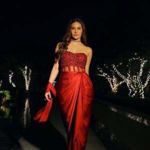 Stunning Red Designer Gown Look – Elegant Evening Fashion Photoshoot