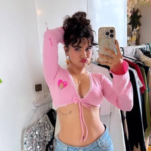 Actress Avneet Kaur in Pink Crop Top & Denim Look