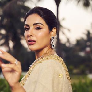 Actress Samyuktha Menon Looks Regal in Elegant Beige Traditional Ensemble