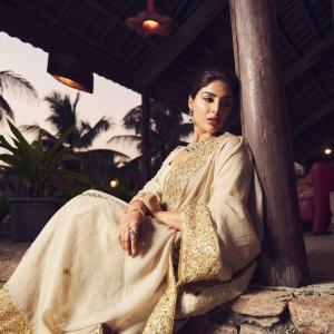 Actress Samyuktha Menon Looks Regal in Elegant Beige Traditional Ensemble