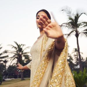 Actress Samyuktha Menon Looks Regal in Elegant Beige Traditional Ensemble