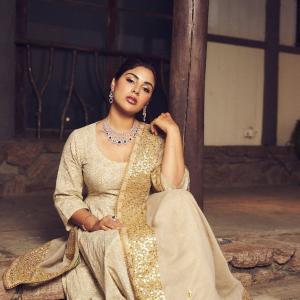 Actress Samyuktha Menon Looks Regal in Elegant Beige Traditional Ensemble