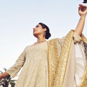 Actress Samyuktha Menon Looks Regal in Elegant Beige Traditional Ensemble