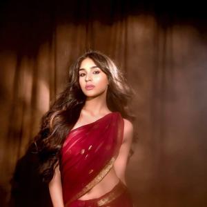 Yukti Thareja Shines in Captivating Maroon Saree Look: Latest Photoshoot