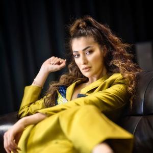 Actress Raai Laxmi Stuns in Bold Mustard Pantsuit – High Fashion Editorial Look